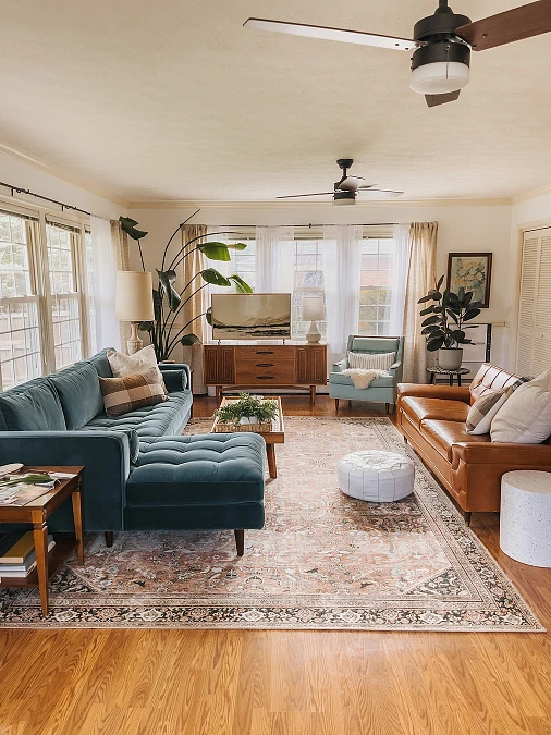 Vintage Pattern Rug with Mixed Seating Layers