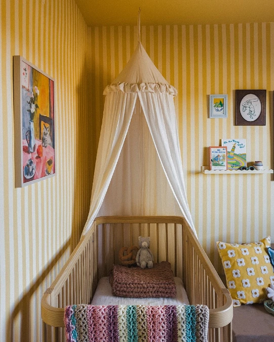 Vibrant Striped Wallpaper and Ceiling Canopies