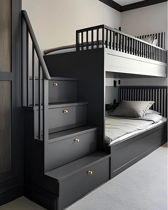 Charcoal Bunk Bed with Hidden Stair Storage