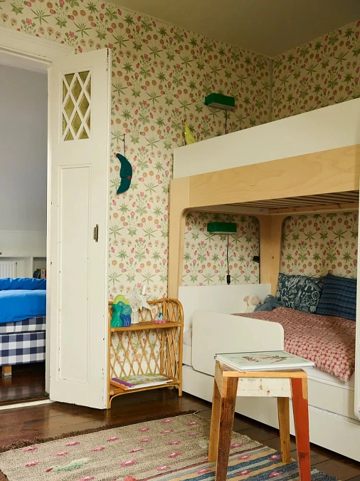 Floral Wallpaper Bunk Nook with Rounded Wood Frame