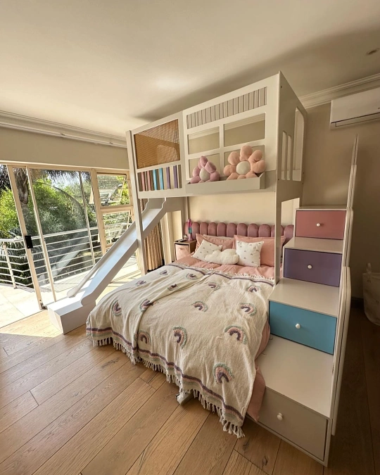 Loft Bunk with Play Slide and Rainbow Storage Stairs