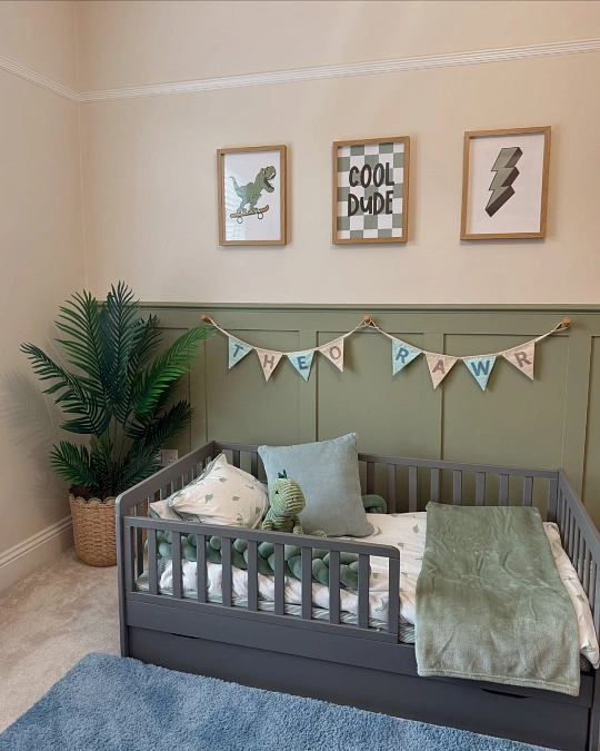 Sage Green Panel Wall with Toddler Daybed