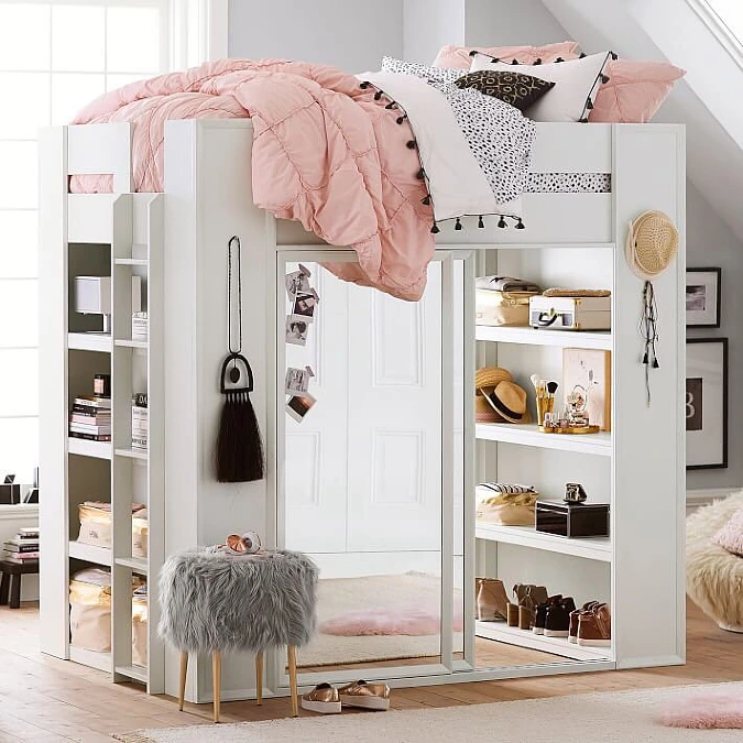 White Loft Bed With Built In Storage And Dressing Space