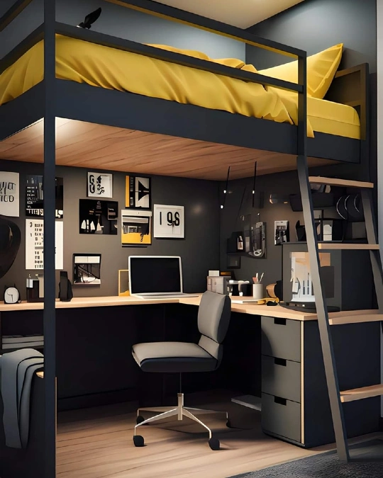 Modern Loft Bed With Elevated Workstation Setup
