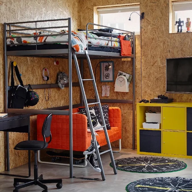 Industrial Metal Loft Bed With Sofa Lounge And Gaming Corner