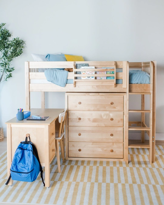 Wooden Loft Bed With Study Desk And Drawer Storage System