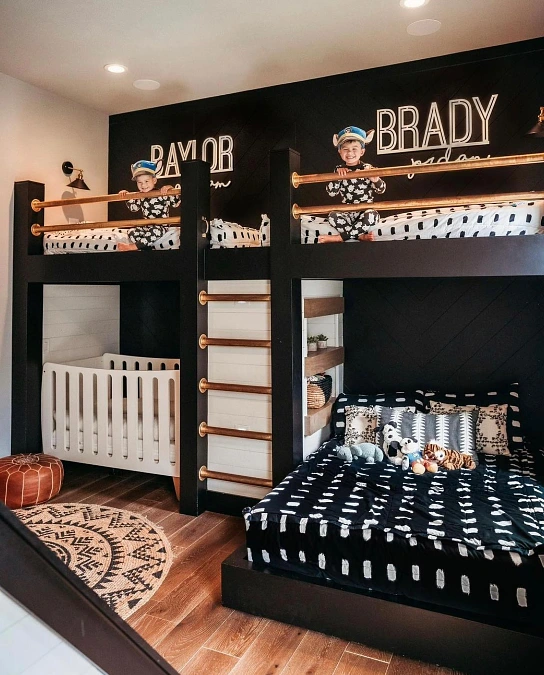 Black Loft Bunk Beds With Built In Nursery Space