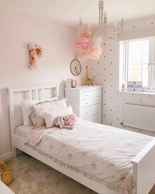 Blush Toddler Room With Tall Dresser