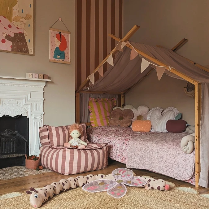 Canopy House Bed With Cozy Floor Seating