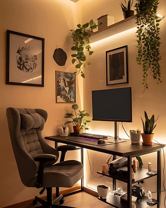 Plant Filled Corner Desk