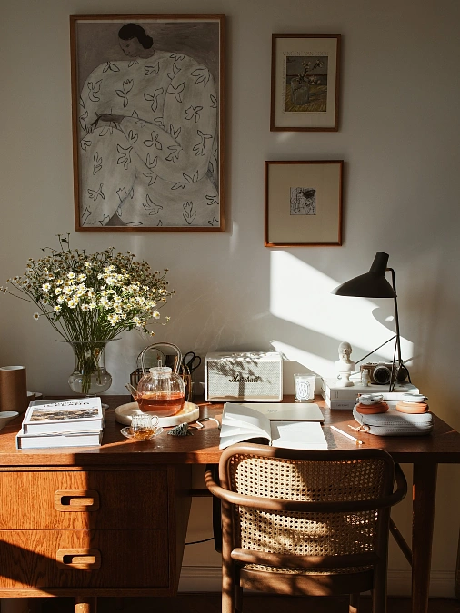Vintage Wooden Desk Setup