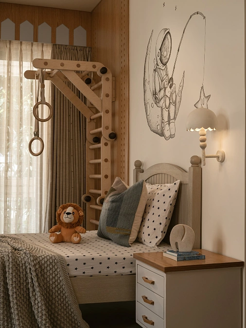 Space Explorer Wall Art with Indoor Climbing Frame