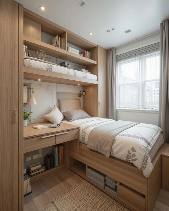 Storage Bed With Desk Shelf