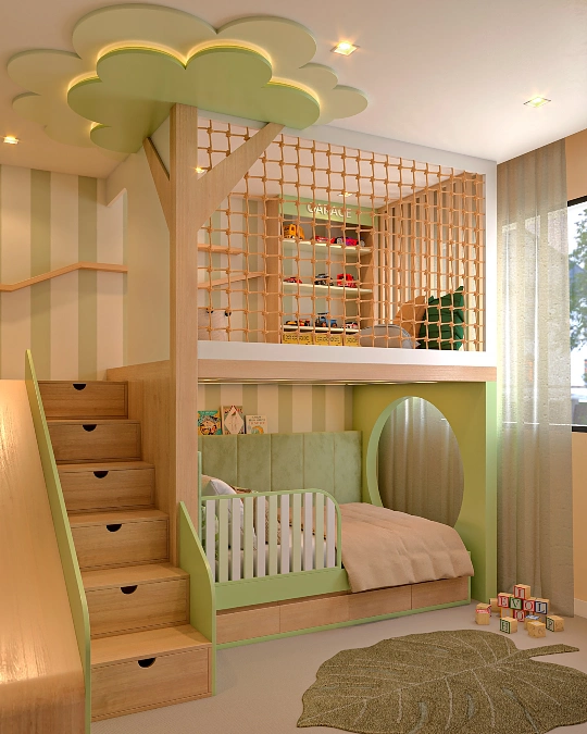 Treehouse Loft Bed with Rope Play Loft