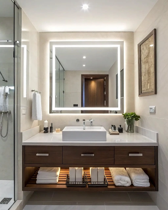 Backlit Bathroom Mirror with Open Vanity Glow
