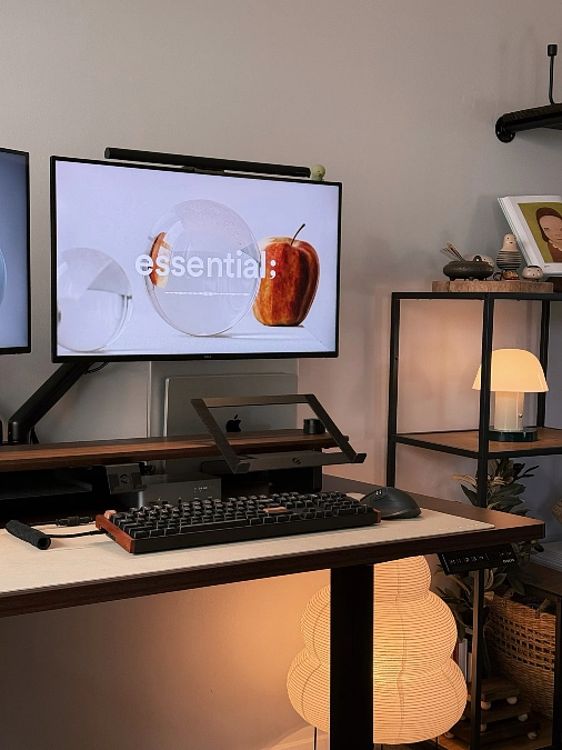Paper Floor Lantern Under a Compact Desk Setup