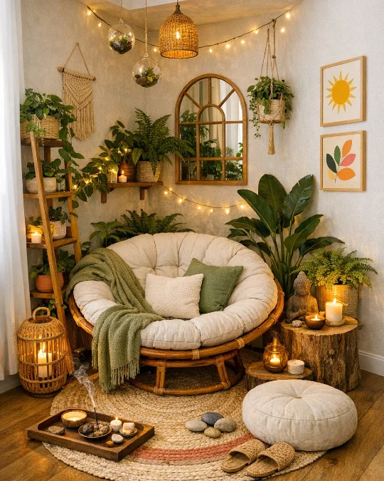 Boho Plant Corner With Candlelight