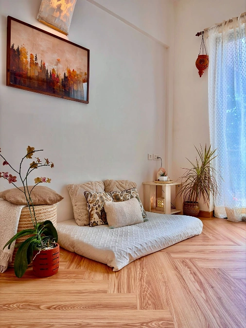 Low Floor Bed With Warm Wood Tones