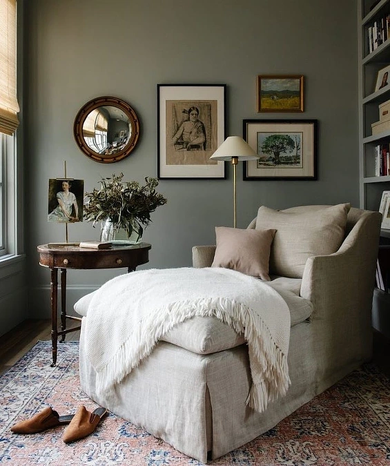 Soft Reading Chair With Vintage Wall Art