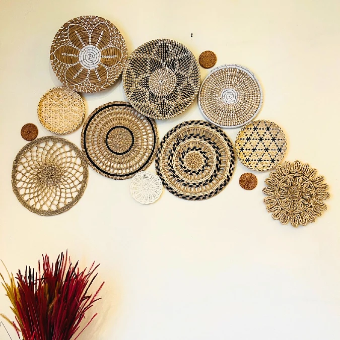 Layered Woven Basket Wall in Natural Earth Tones