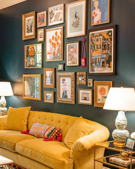 Maximalist Art Gallery Wall on a Deep Charcoal Accent Wall