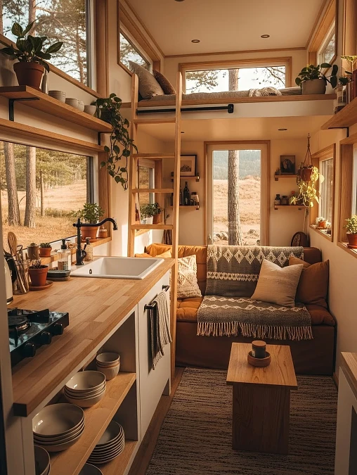 Window-Wrapped Wood Tiny House