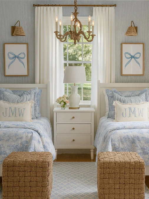 Monogrammed Blue Classic Twin Beds