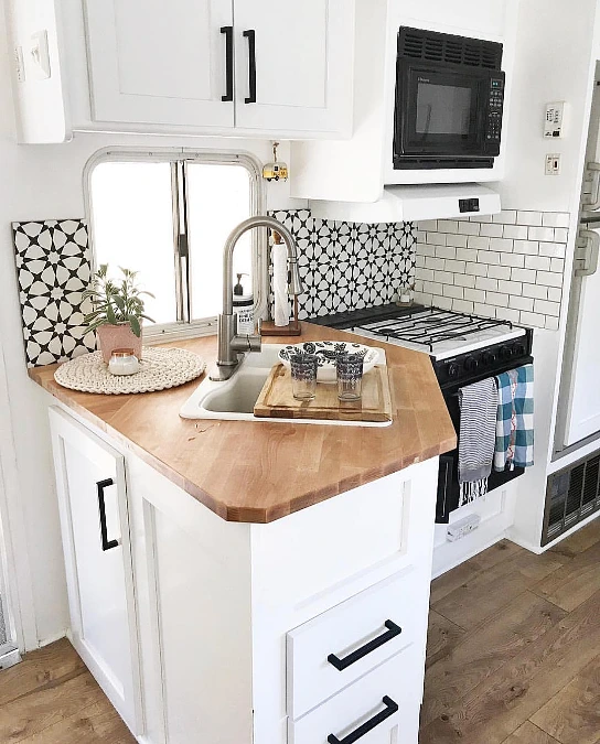 Bright White RV Kitchen