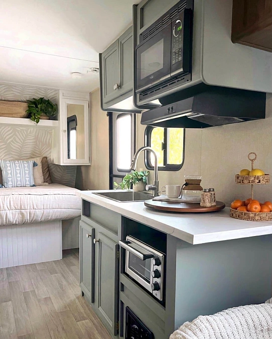  A Calm Gray RV Kitchen