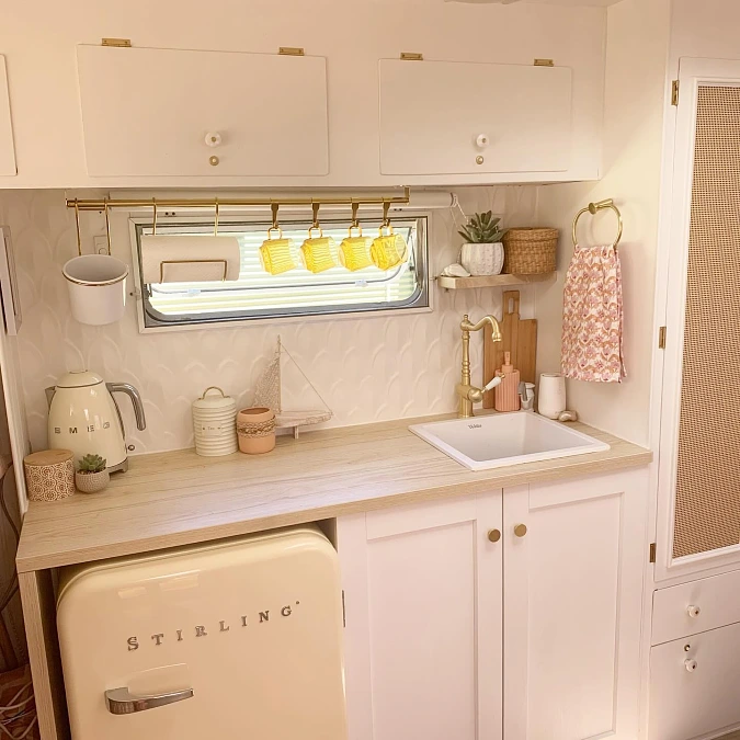 A Creamy Retro RV Kitchen