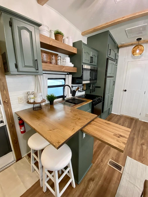 Forest Green Kitchen with Breakfast Bar