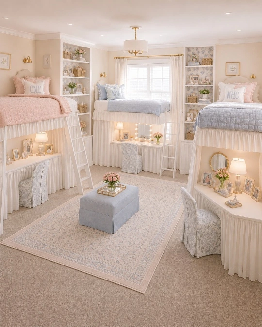 Triple Loft Beds with Built In Desks