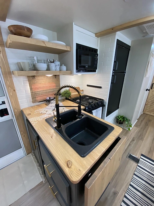 Dark Cabinets with Butcher-Block Counters