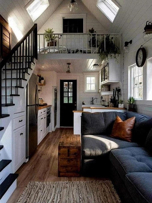 Black-and-White Galley with Loft Storage