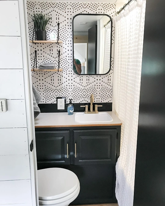 Graphic Black-and-White RV Vanity