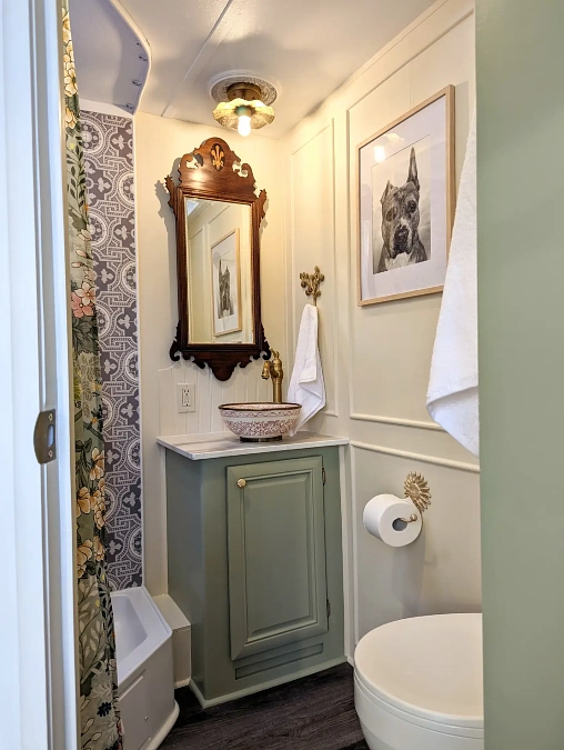 Vintage Sage RV Bathroom
