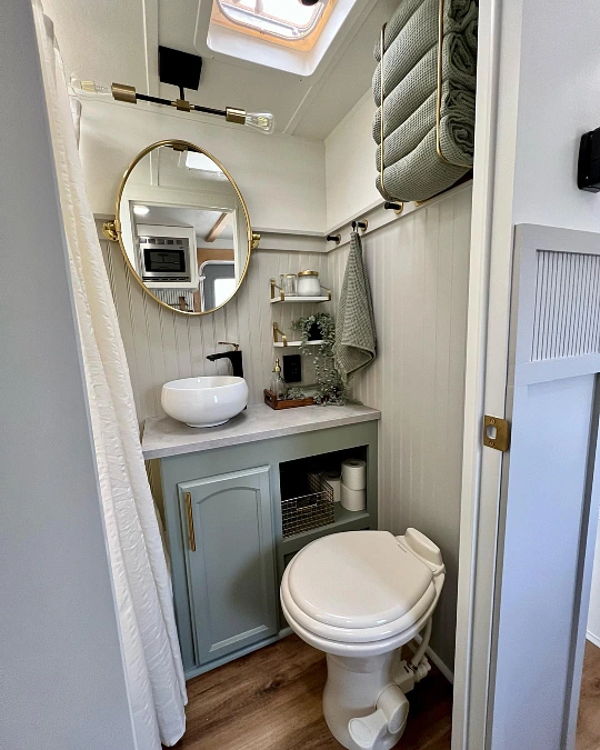 Sage Vanity with Brass Details
