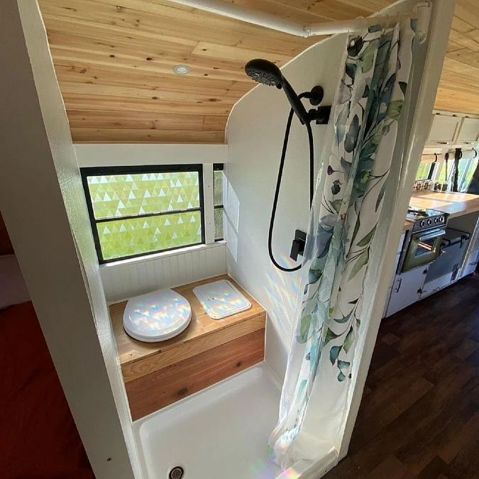 Wood Ceiling and Compact Wet Bath