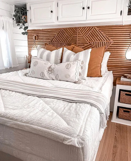 Geometric Wood Headboard Layers