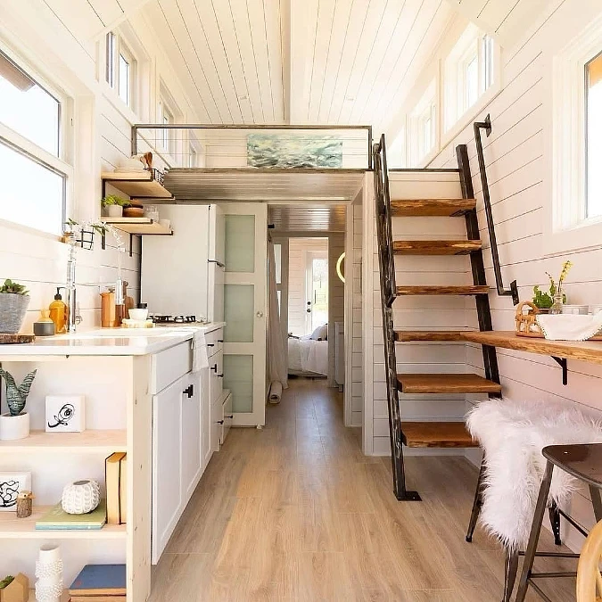 Loft Bedroom + Galley Kitchen + Open Stairs