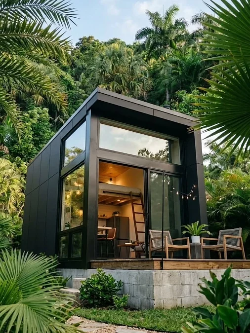 Black Glass Tiny House in the Tropics