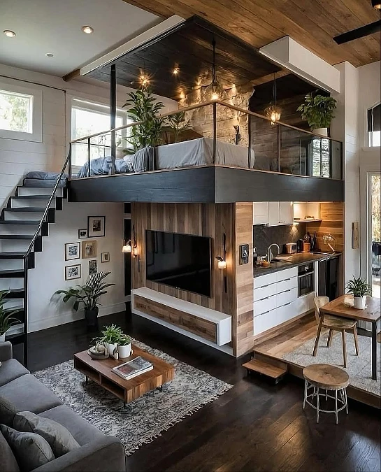 Loft Bedroom Over a Split Level Interior