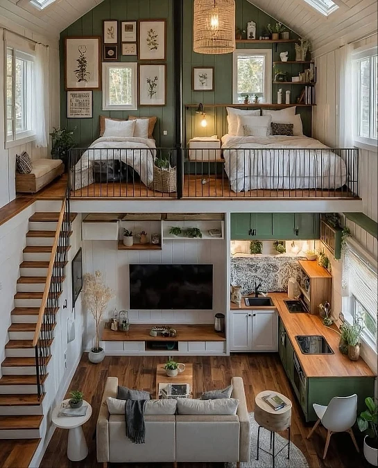Sage Green Loft with Two Beds