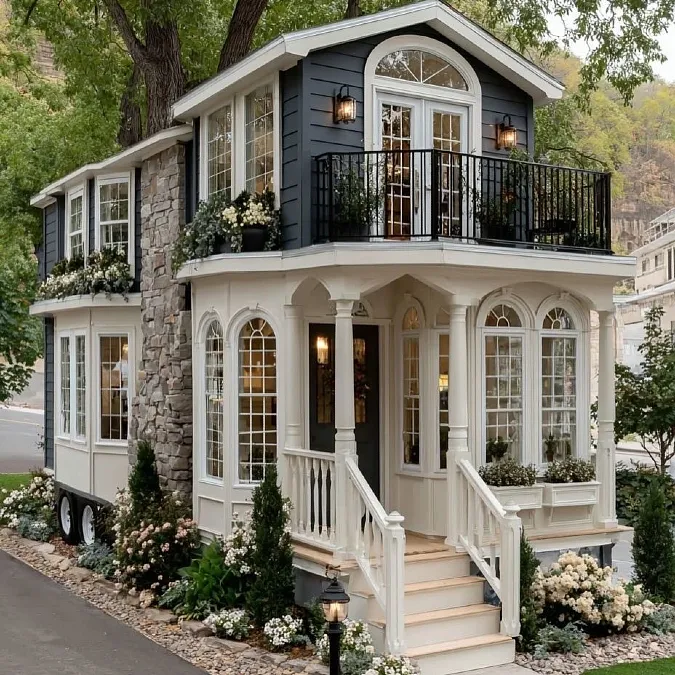 Charcoal Farmhouse with Arched Windows