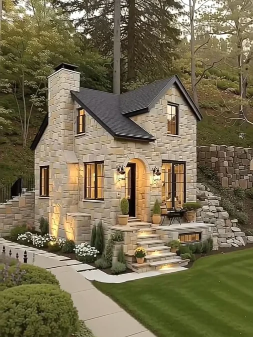 Limestone Cottage on a Wooded Slope