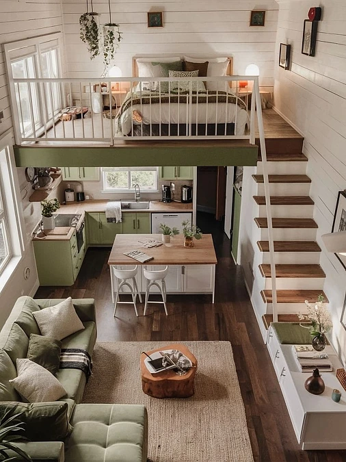 Sage Green Open-Plan Tiny Home