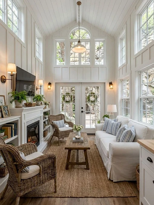 Airy White Cottage Living Room
