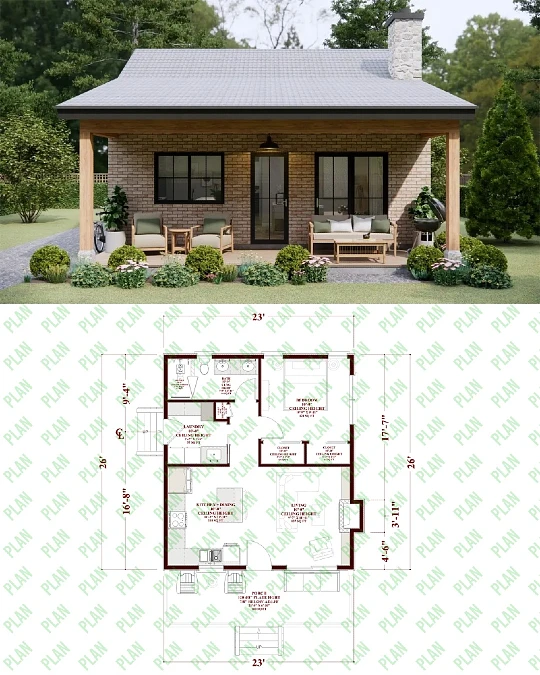 Brick Cottage + Wood Porch Columns