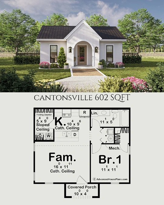 A White Cottage with an Arched Entry