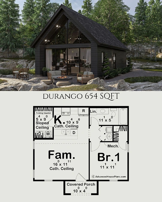 A Dark Modern Cabin Exterior